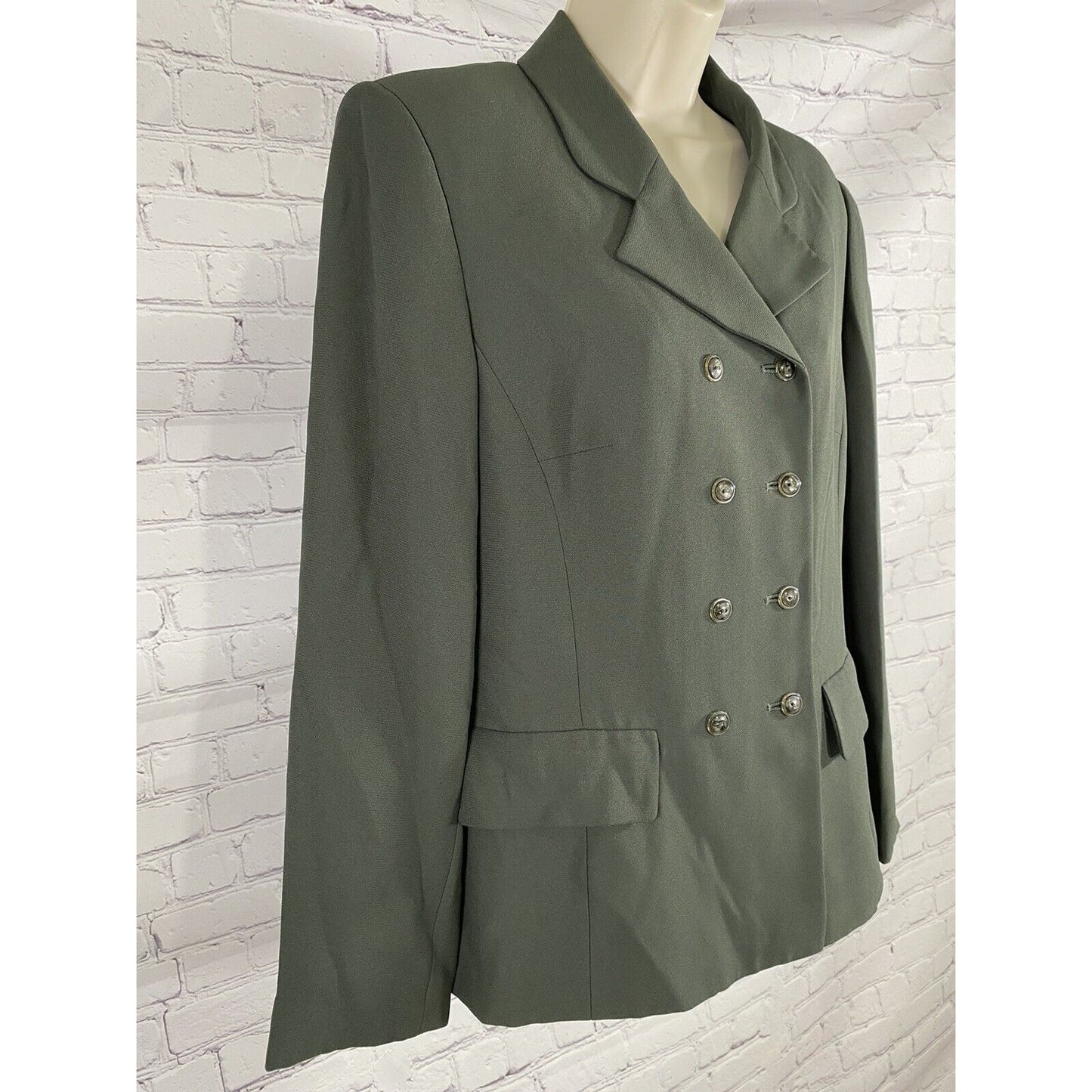 Le Suit Olive Green 8 Button Collared Blazer Coat Jacket Womens 8