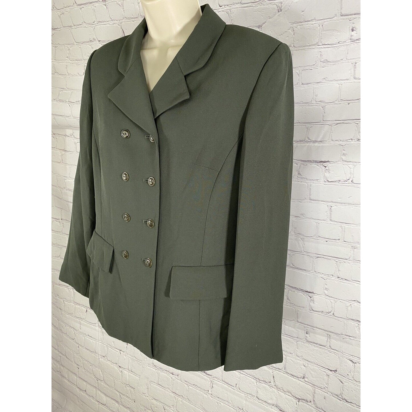 Le Suit Olive Green 8 Button Collared Blazer Coat Jacket Womens 8