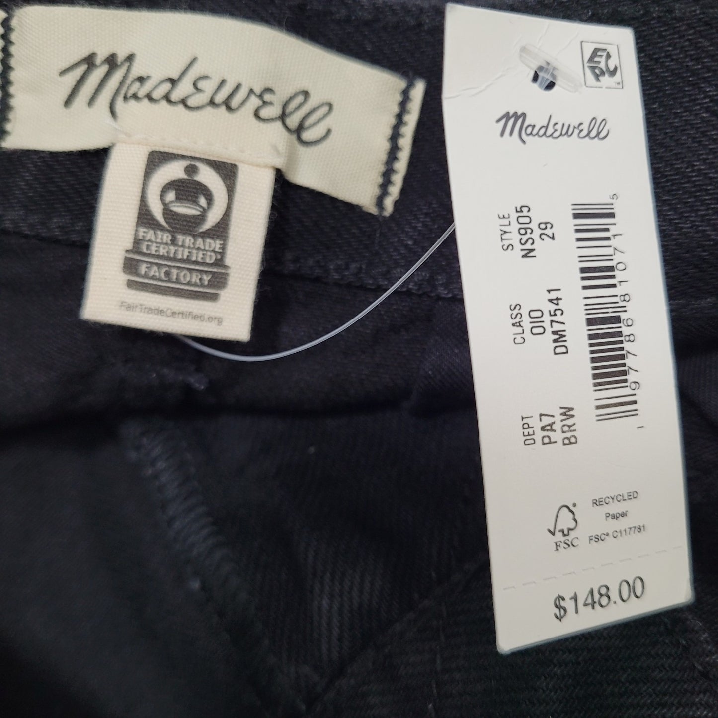 NWT Madewell Black Superwide Leg 100% Cotton High Rise Jeans 29 (29x31)