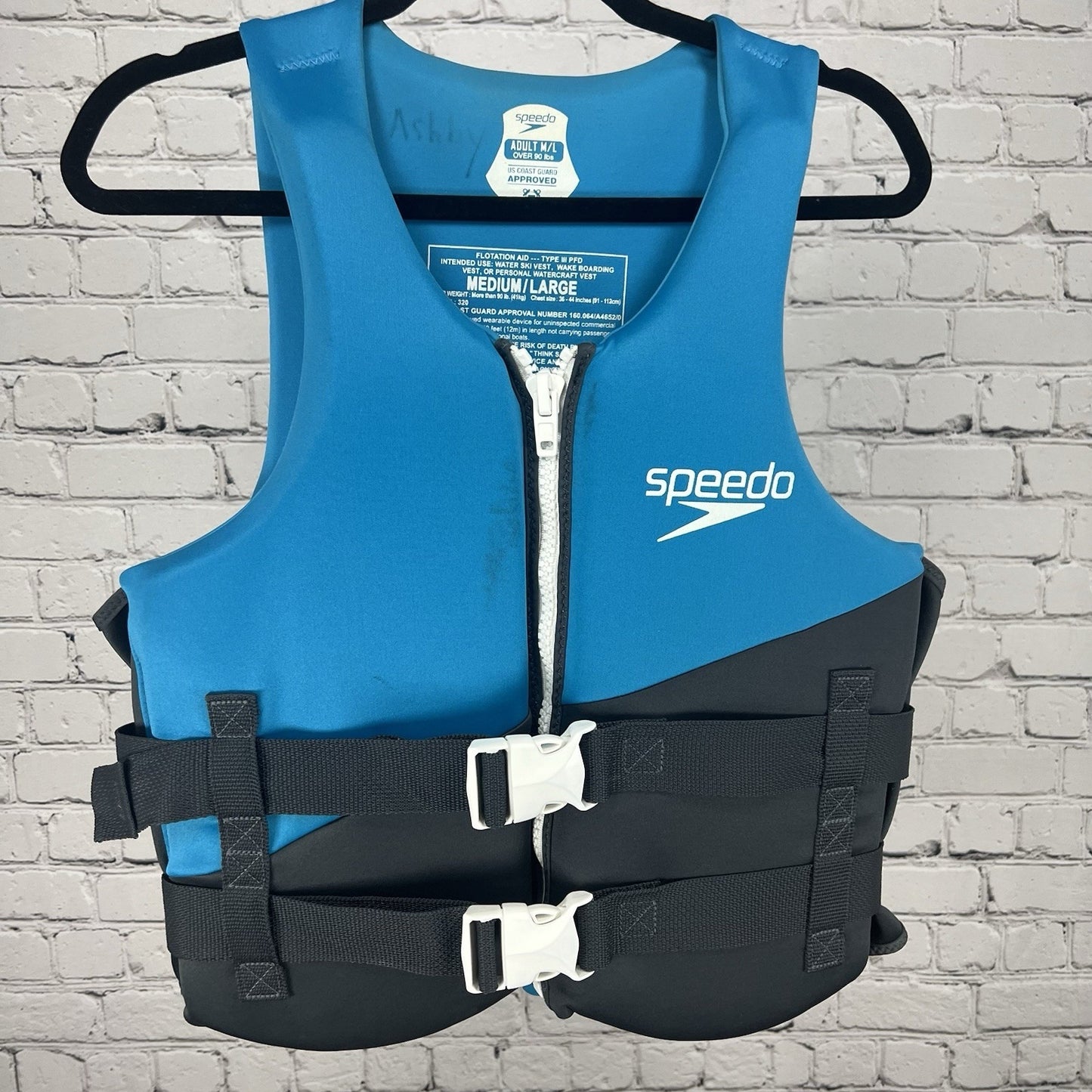 Speedo Blue Grey Type 3 PDF USCG Life Jacket Vest Adult M/L   90lbs Chest 36-44