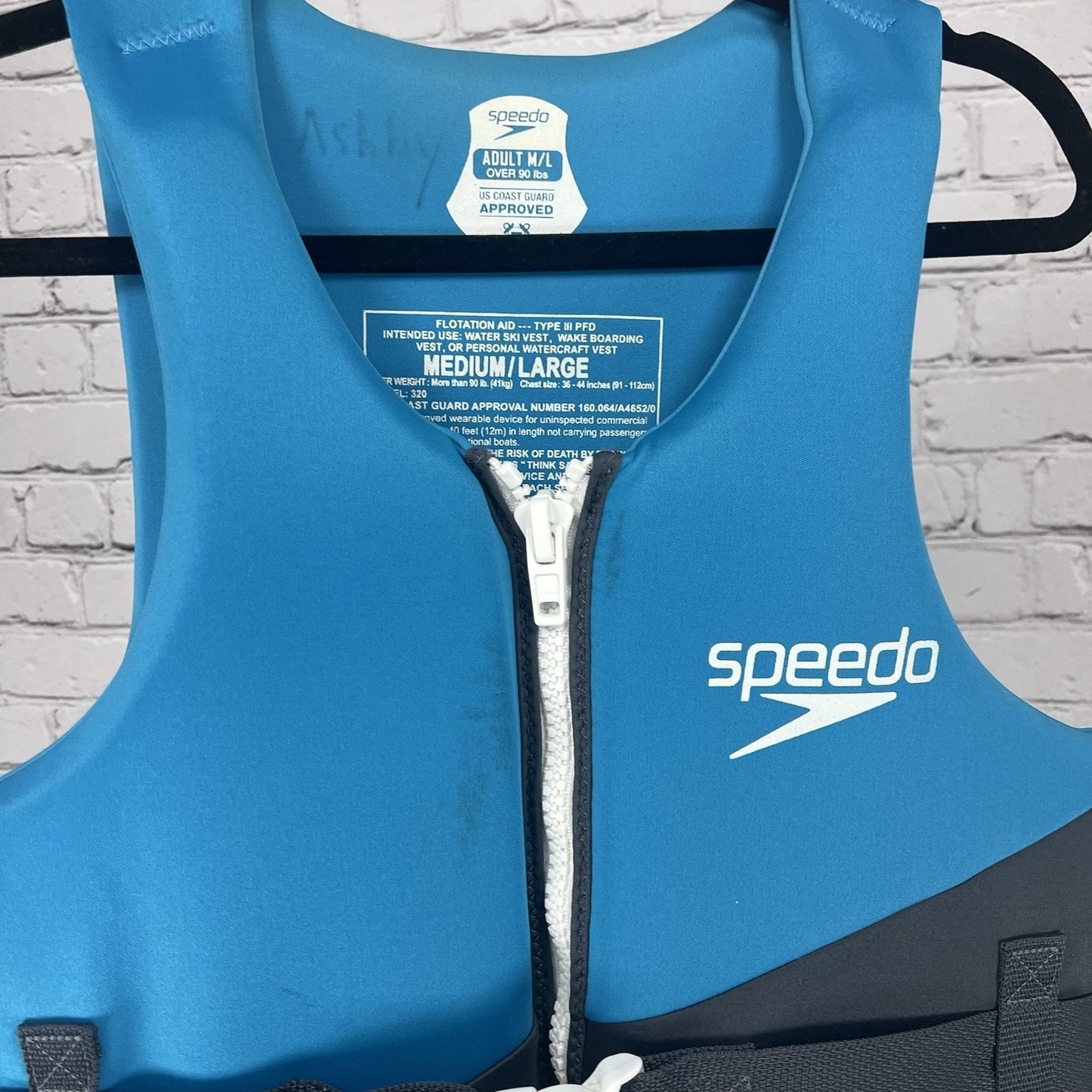Speedo Blue Grey Type 3 PDF USCG Life Jacket Vest Adult M/L   90lbs Chest 36-44