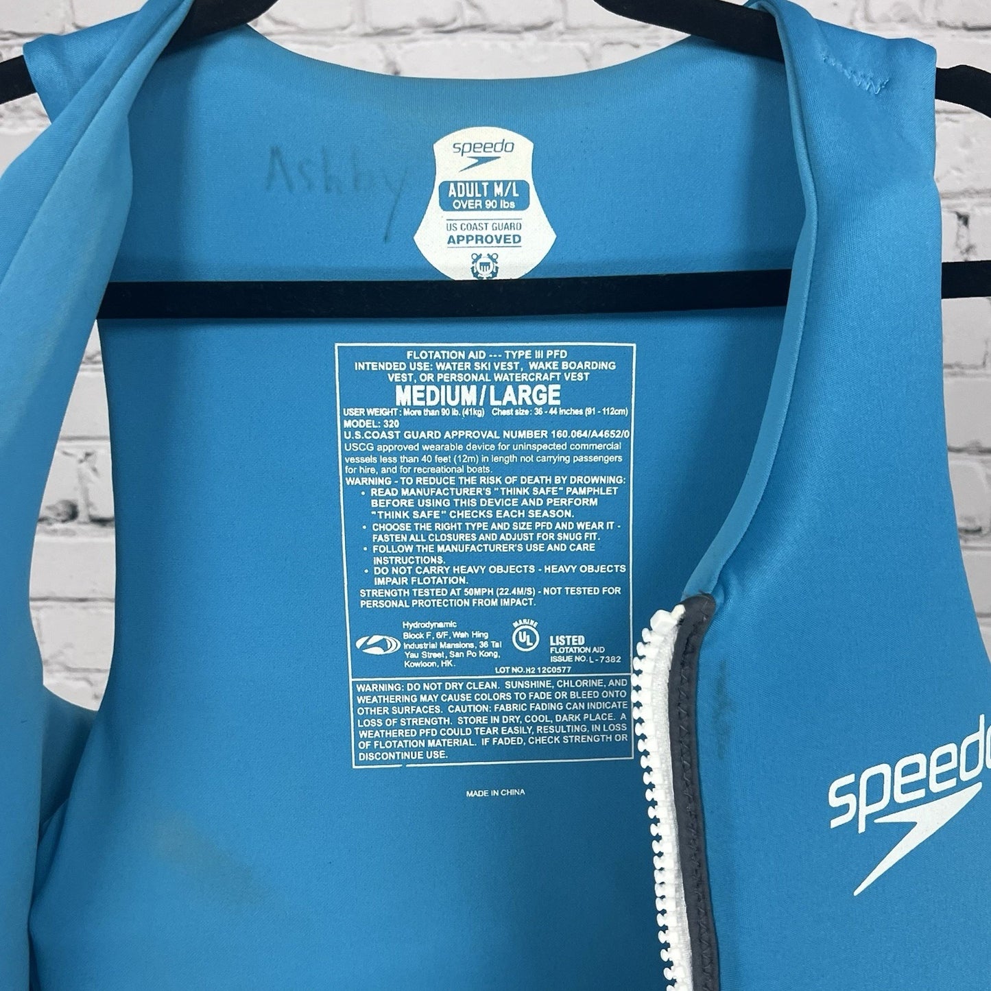 Speedo Blue Grey Type 3 PDF USCG Life Jacket Vest Adult M/L   90lbs Chest 36-44