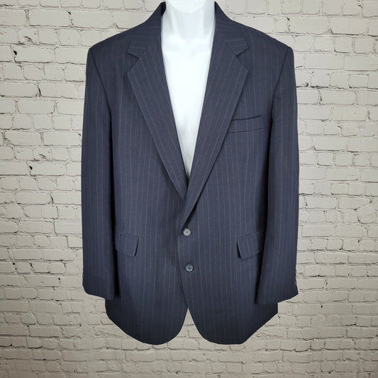 Haggar Navy Pinstriped 2 Button Notch Vented Blazer Sport Coat USA Made Size 42