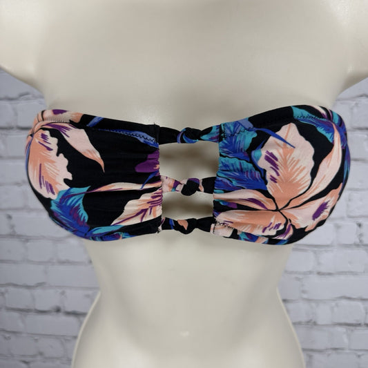 Roxy Band Strapless Removable Pad Multi Color Floral Swim Suit Top Size Small S