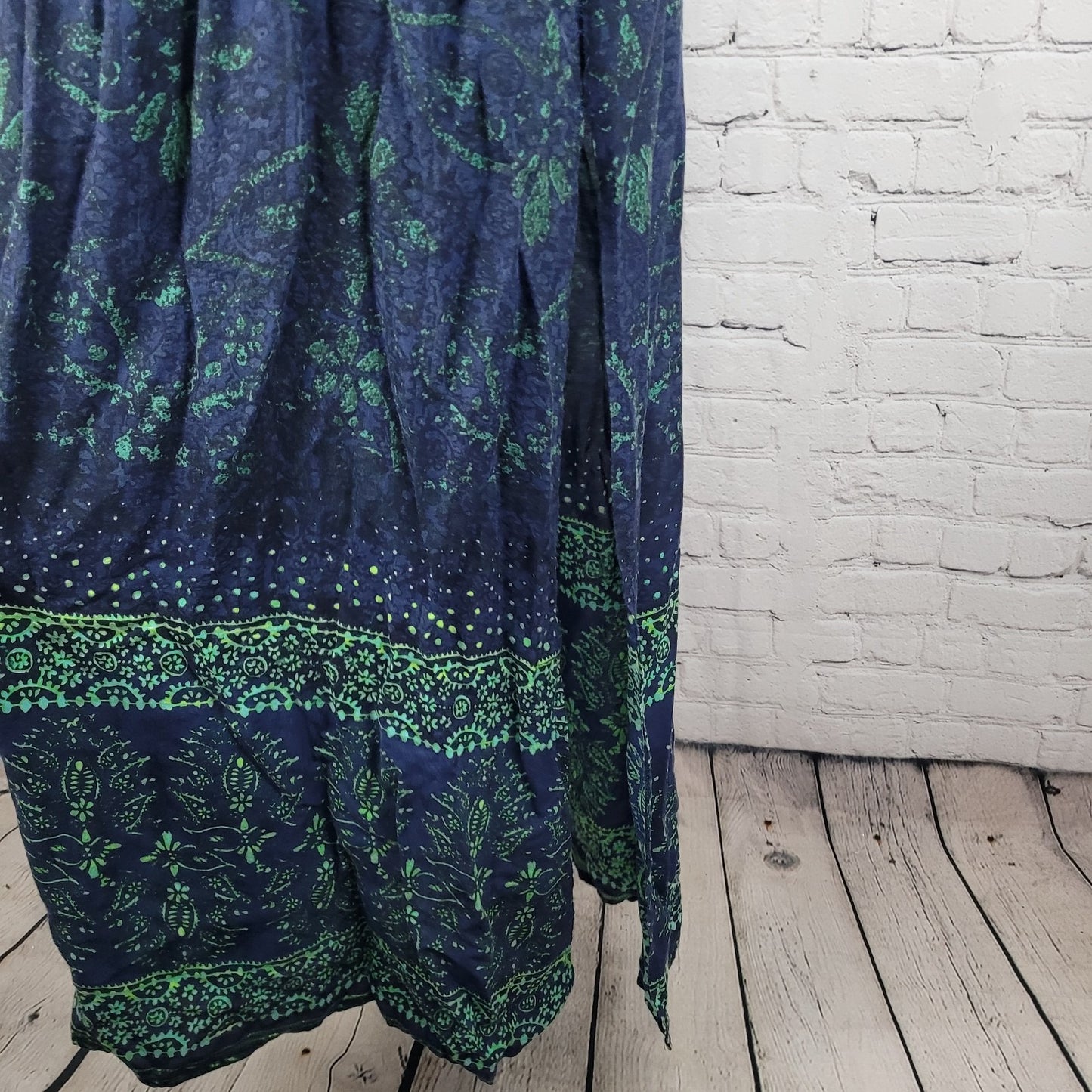 O'Neill Blue Green Floral Halter Adjustable Ties Side Slit Maxi Dress Medium M
