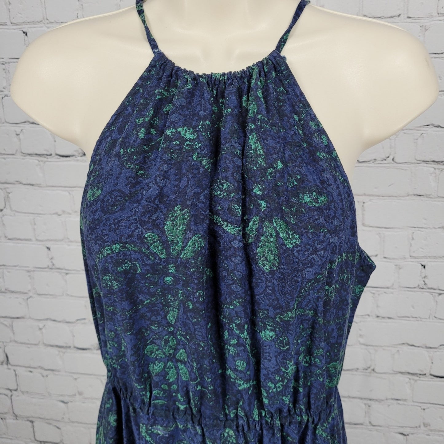 O'Neill Blue Green Floral Halter Adjustable Ties Side Slit Maxi Dress Medium M