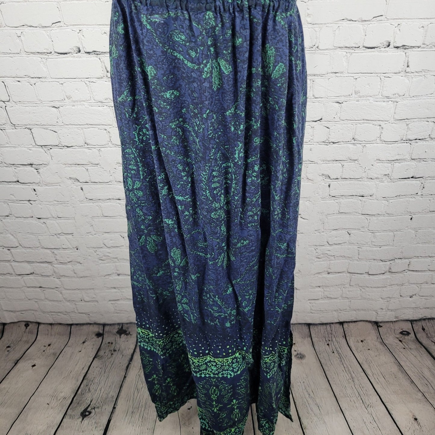 O'Neill Blue Green Floral Halter Adjustable Ties Side Slit Maxi Dress Medium M