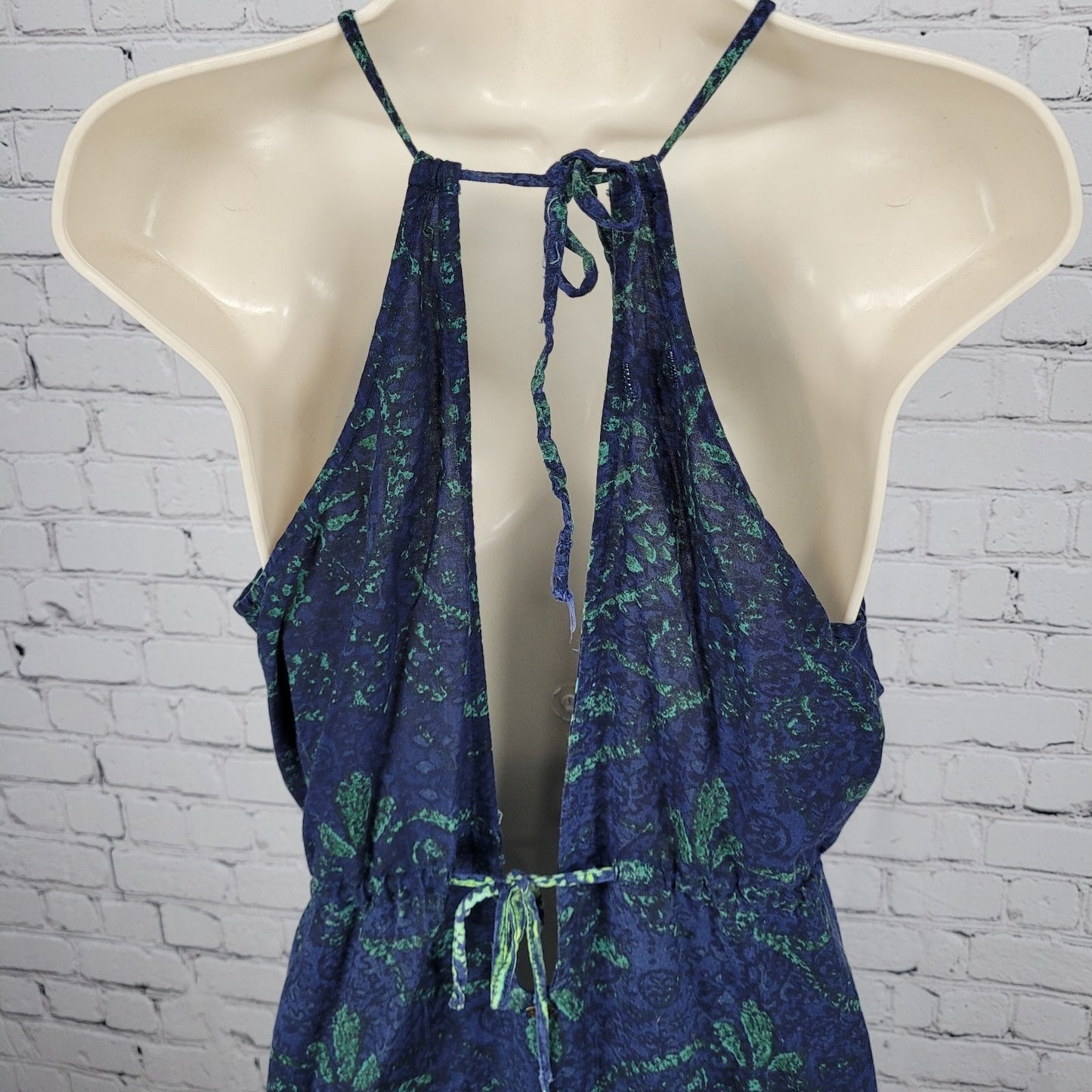 O'Neill Blue Green Floral Halter Adjustable Ties Side Slit Maxi Dress Medium M
