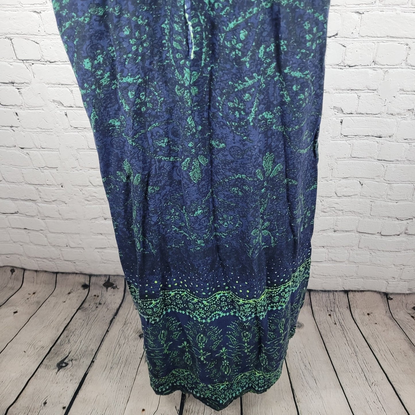 O'Neill Blue Green Floral Halter Adjustable Ties Side Slit Maxi Dress Medium M