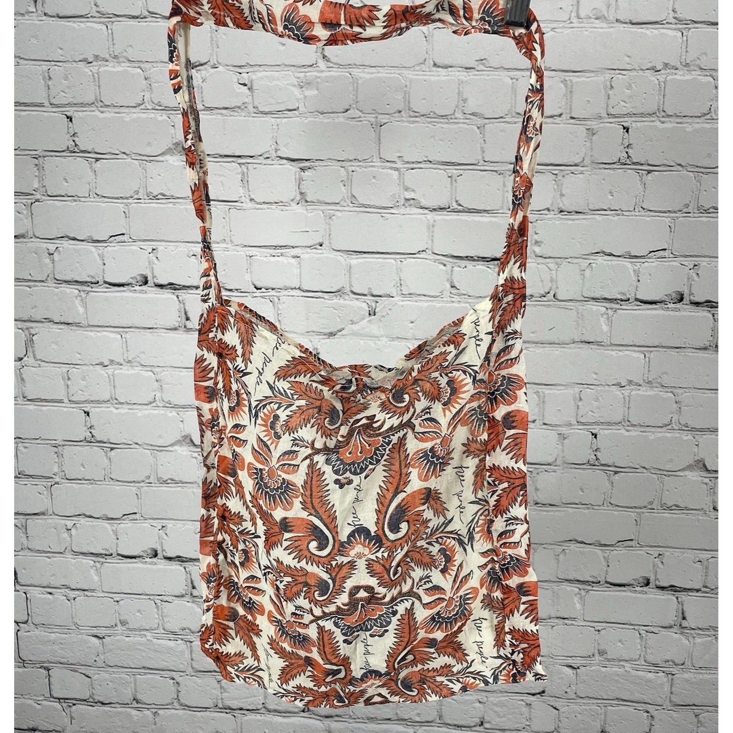 Free People Orange Floral Gauzy Lightweight Reusable Tote Shopping Sling Bag