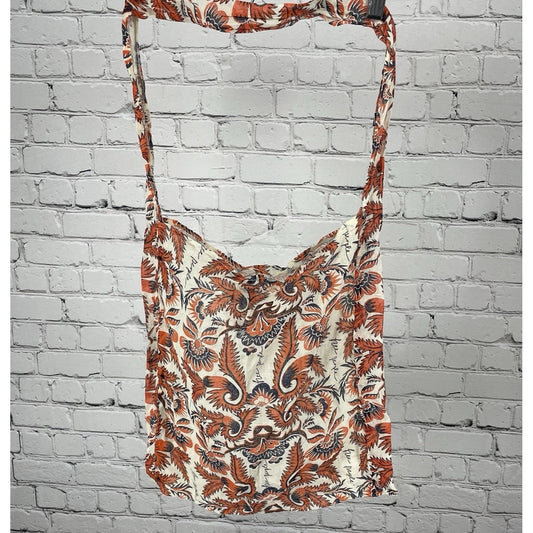 Free People Orange Floral Gauzy Lightweight Reusable Tote Shopping Sling Bag