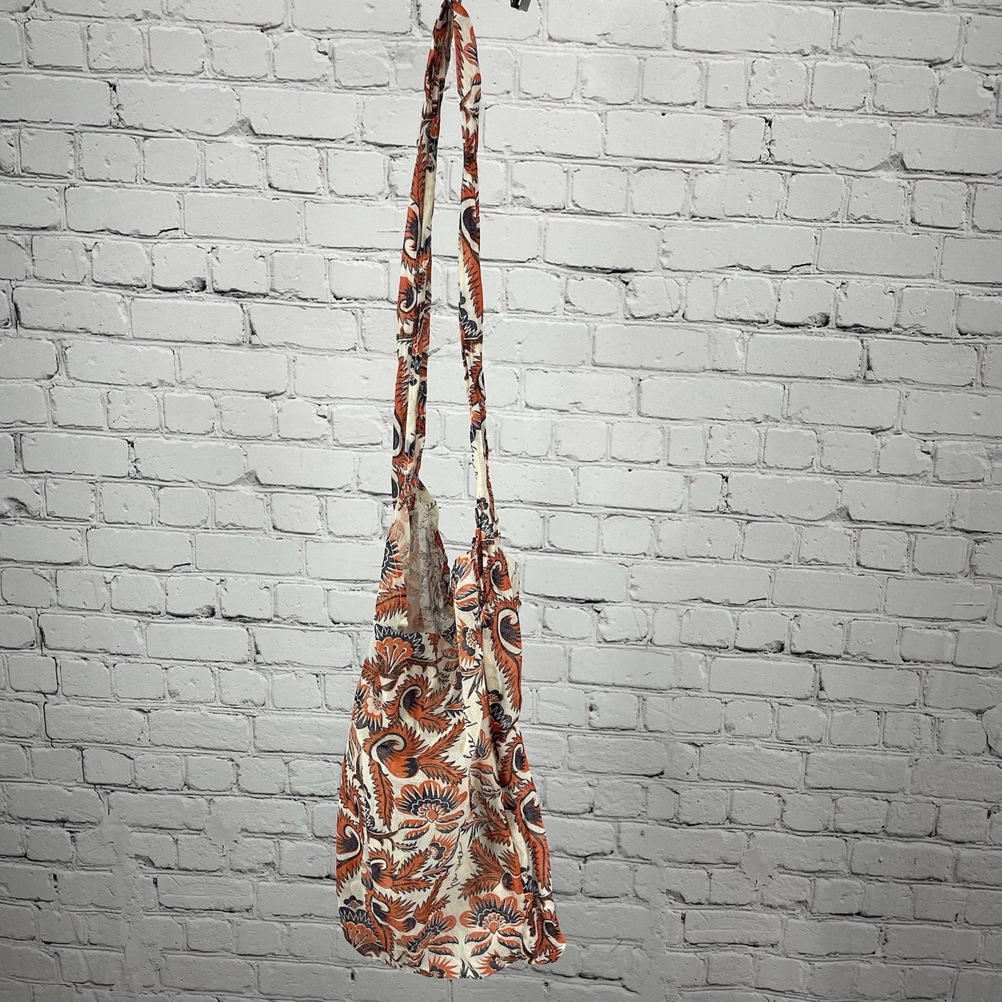 Free People Orange Floral Gauzy Lightweight Reusable Tote Shopping Sling Bag