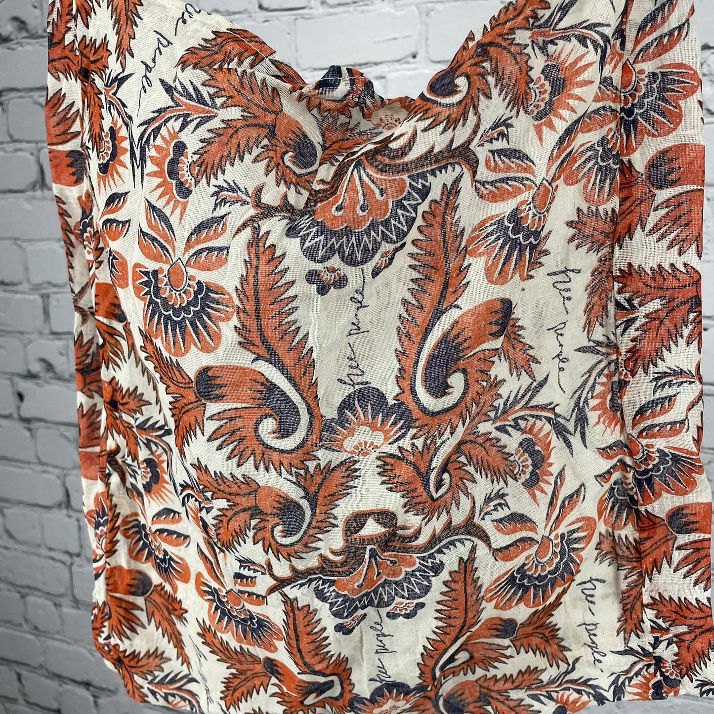 Free People Orange Floral Gauzy Lightweight Reusable Tote Shopping Sling Bag