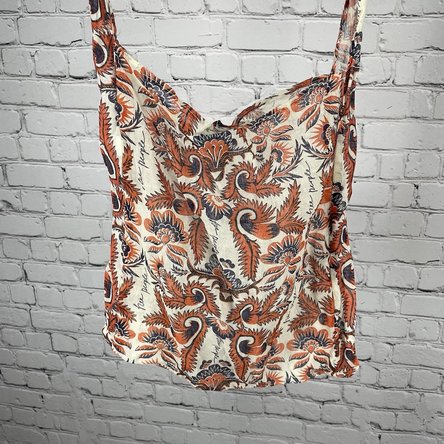 Free People Orange Floral Gauzy Lightweight Reusable Tote Shopping Sling Bag