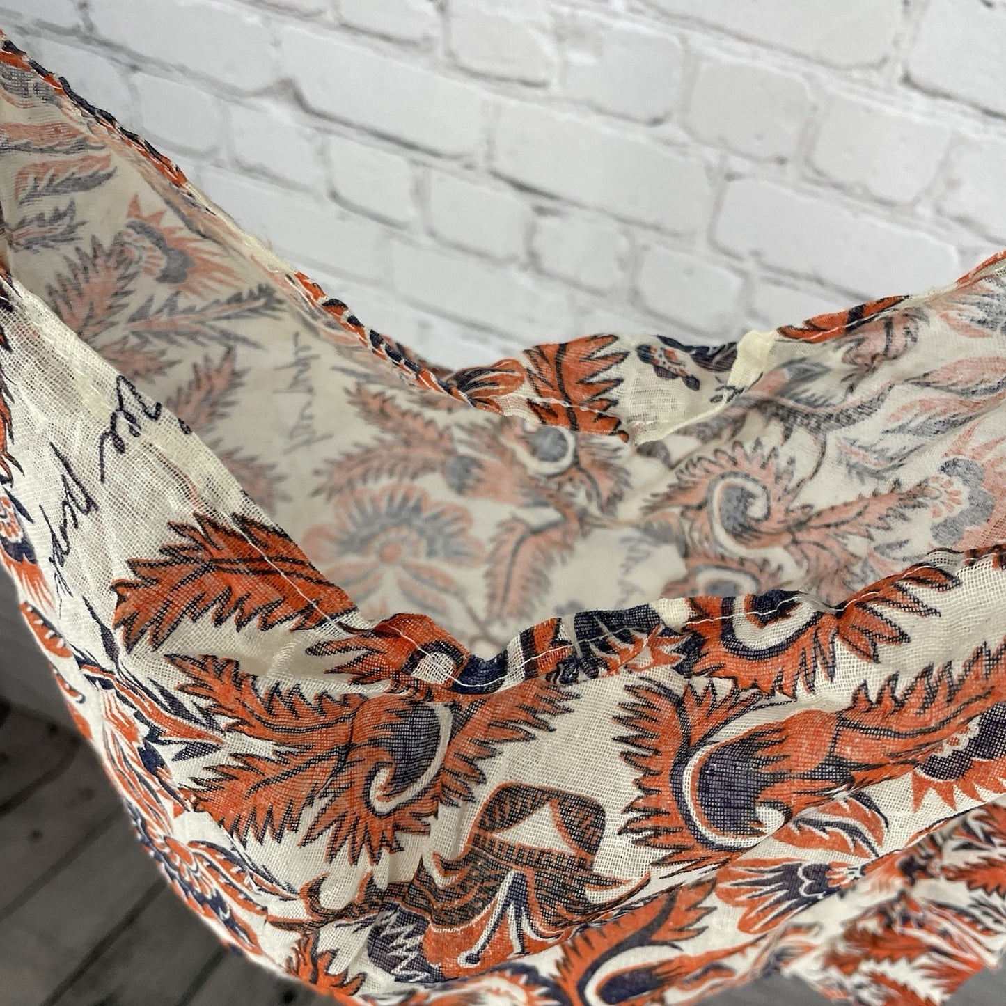 Free People Orange Floral Gauzy Lightweight Reusable Tote Shopping Sling Bag