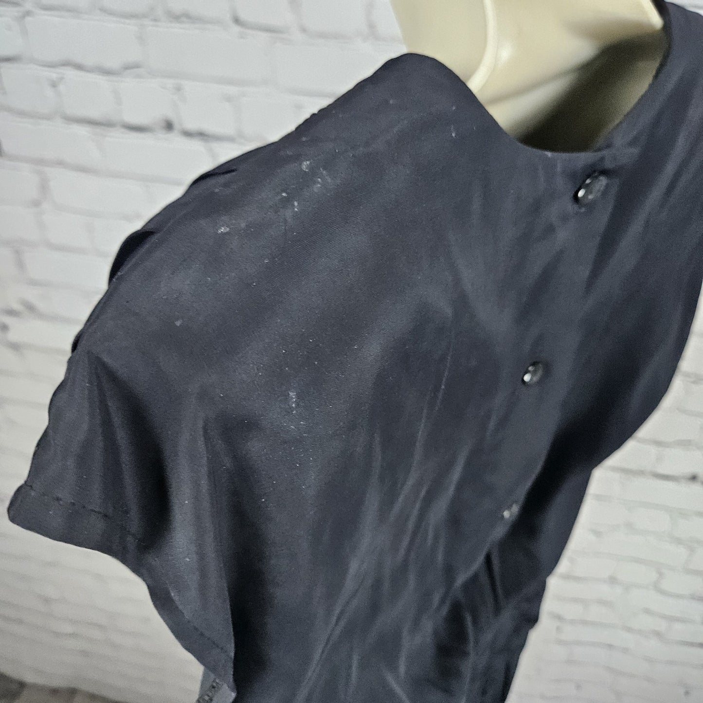 VTG DQ Fashions Navy V Neck Buttoned Back Shoulder Pad Midi Pencil Dress USA 5/6