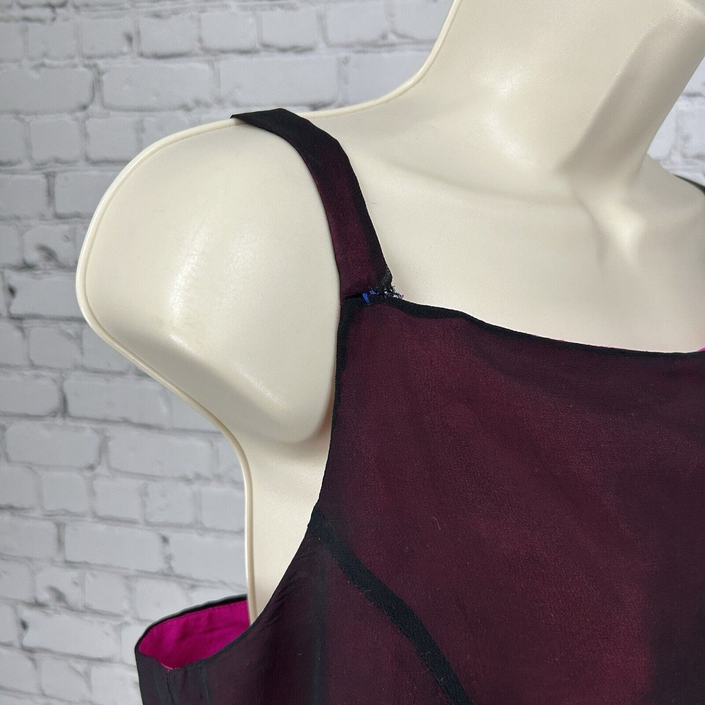 Ice Maroon Pink 100% Silk Sleeveless Layered Zip Up Floral Shift Dress Size 14