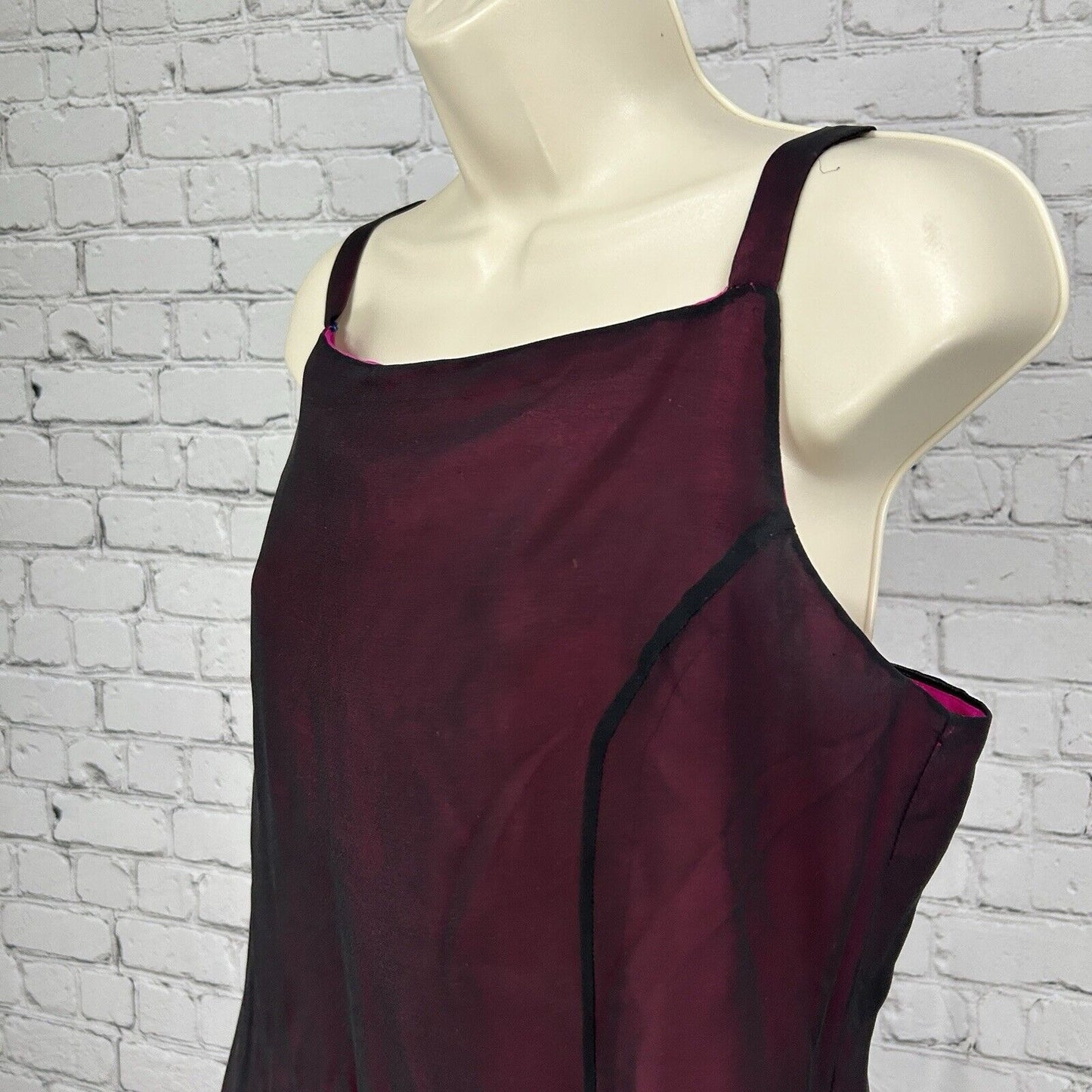 Ice Maroon Pink 100% Silk Sleeveless Layered Zip Up Floral Shift Dress Size 14