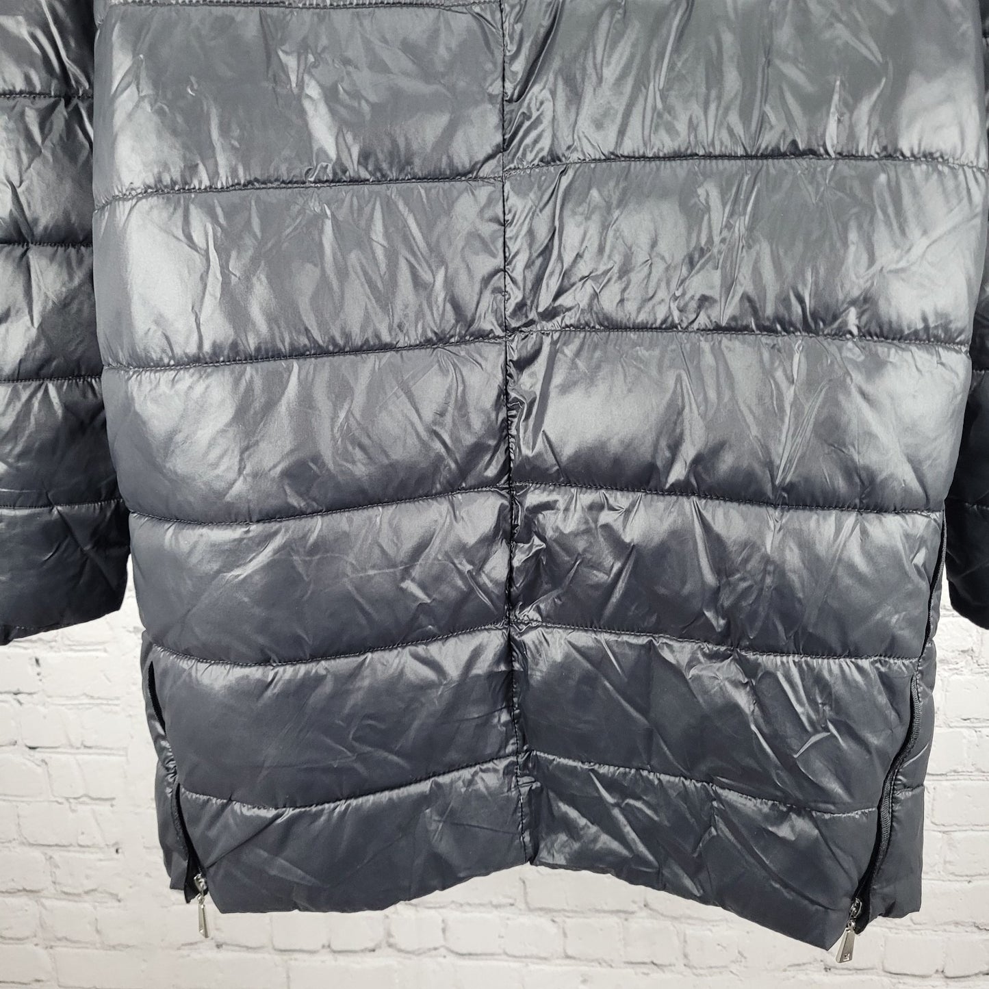 Luisa Viola Black Quilted Imbottito Full Zip & Snap Jacket Italy Made US Size 14