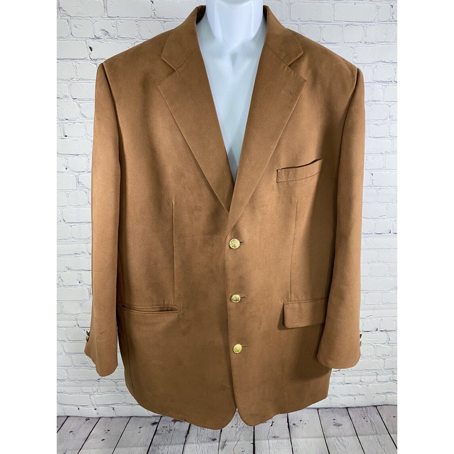 Stafford Brown Gold 3 Button Single Breasted Faux Suede Jacket Blazer Coat 46L