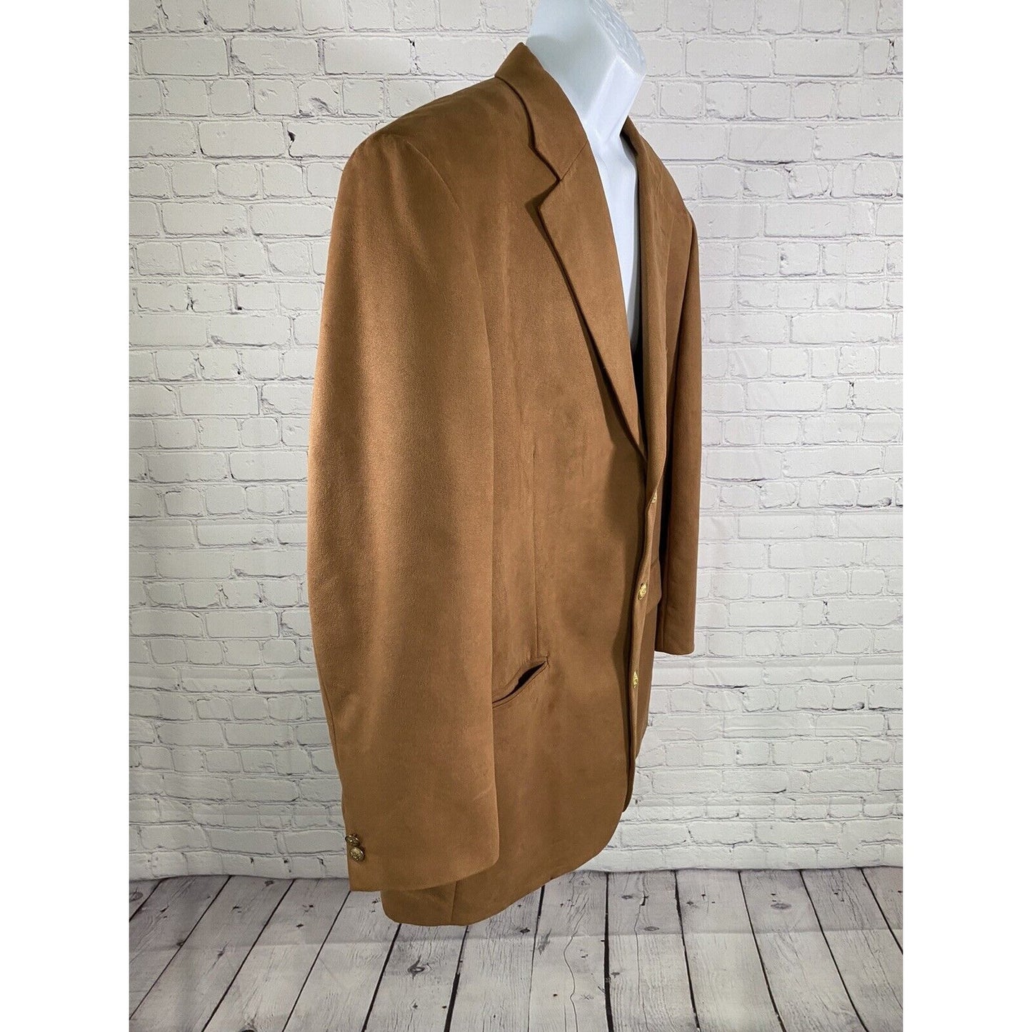 Stafford Brown Gold 3 Button Single Breasted Faux Suede Jacket Blazer Coat 46L