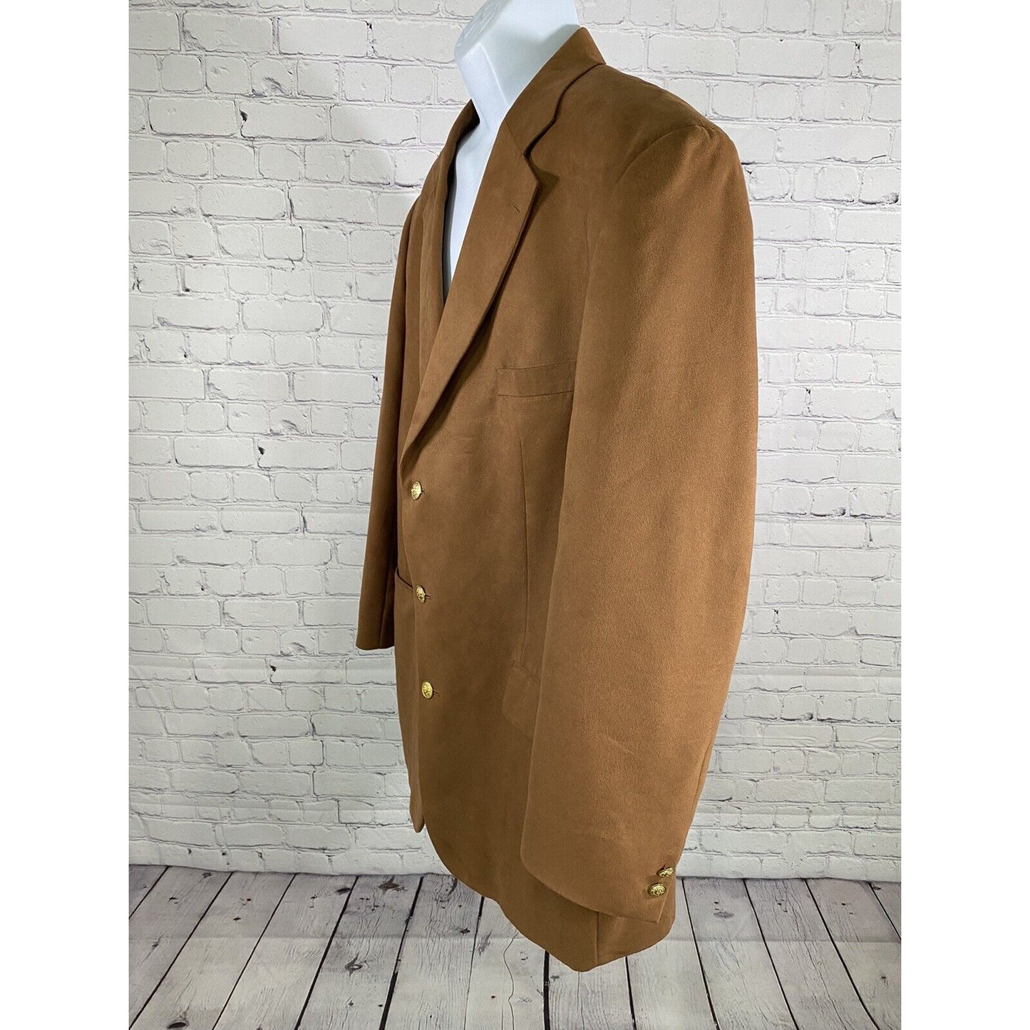 Stafford Brown Gold 3 Button Single Breasted Faux Suede Jacket Blazer Coat 46L