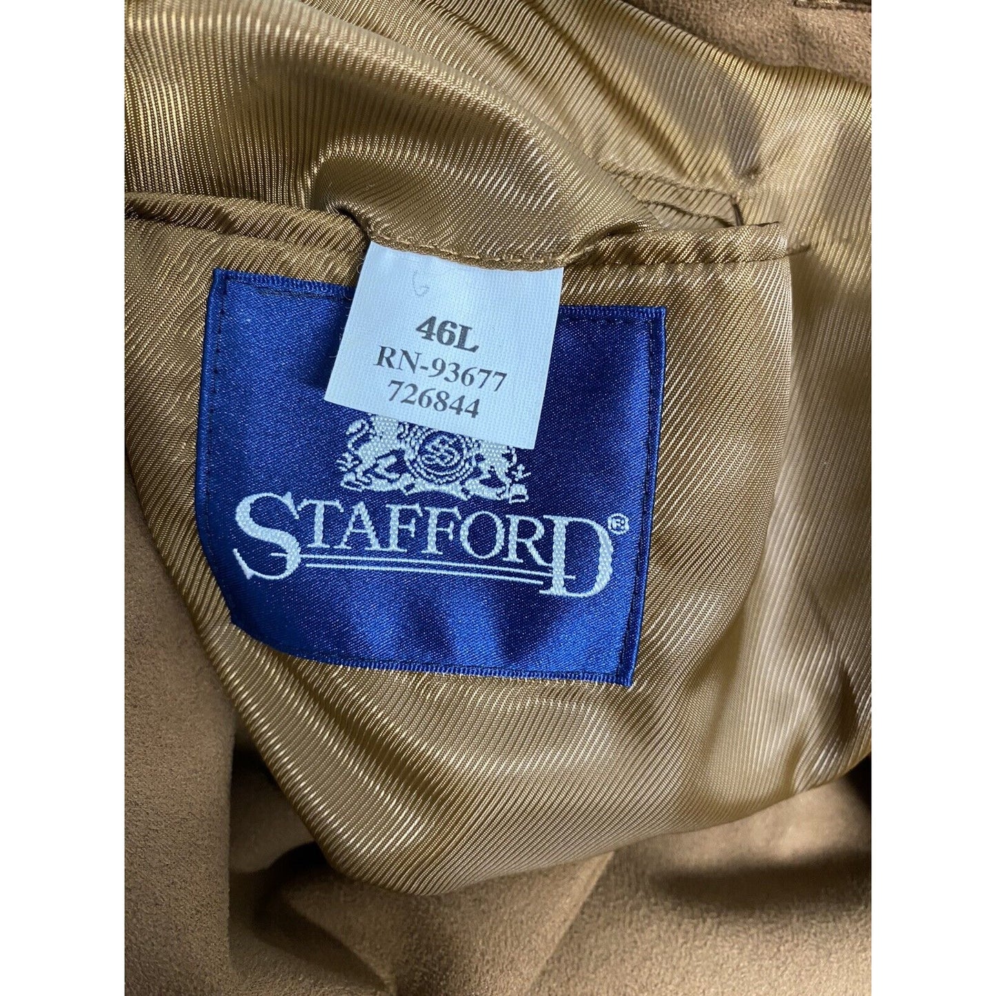 Stafford Brown Gold 3 Button Single Breasted Faux Suede Jacket Blazer Coat 46L