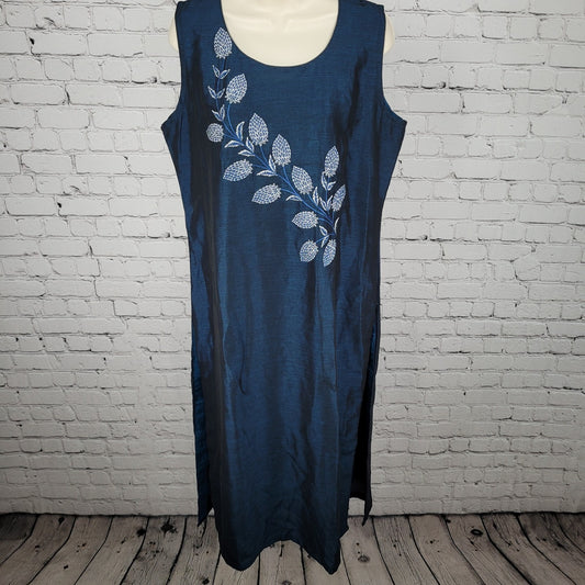 NWT Sudarshan Designer Kurtis Blue Embroidered Side Slits Sleeveless Size XXL