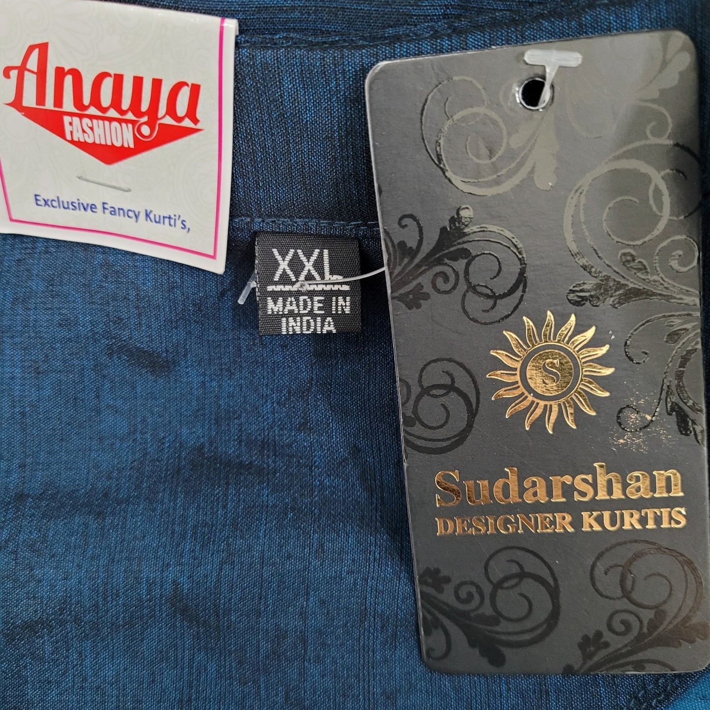 NWT Sudarshan Designer Kurtis Blue Embroidered Side Slits Sleeveless Size XXL