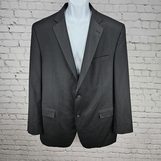 Saks Fifth Avenue Black 100% Wool Super 110's 2 Button Tuxedo Blazer Jacket 46L