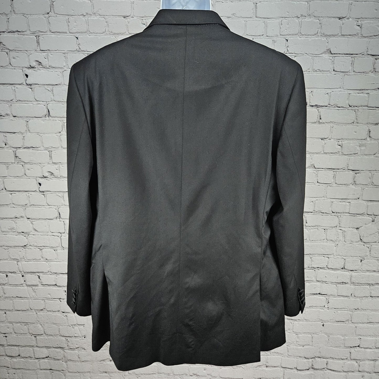 Saks Fifth Avenue Black 100% Wool Super 110's 2 Button Tuxedo Blazer Jacket 46L