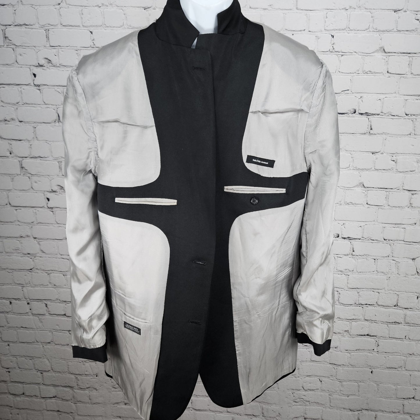 Saks Fifth Avenue Black 100% Wool Super 110's 2 Button Tuxedo Blazer Jacket 46L