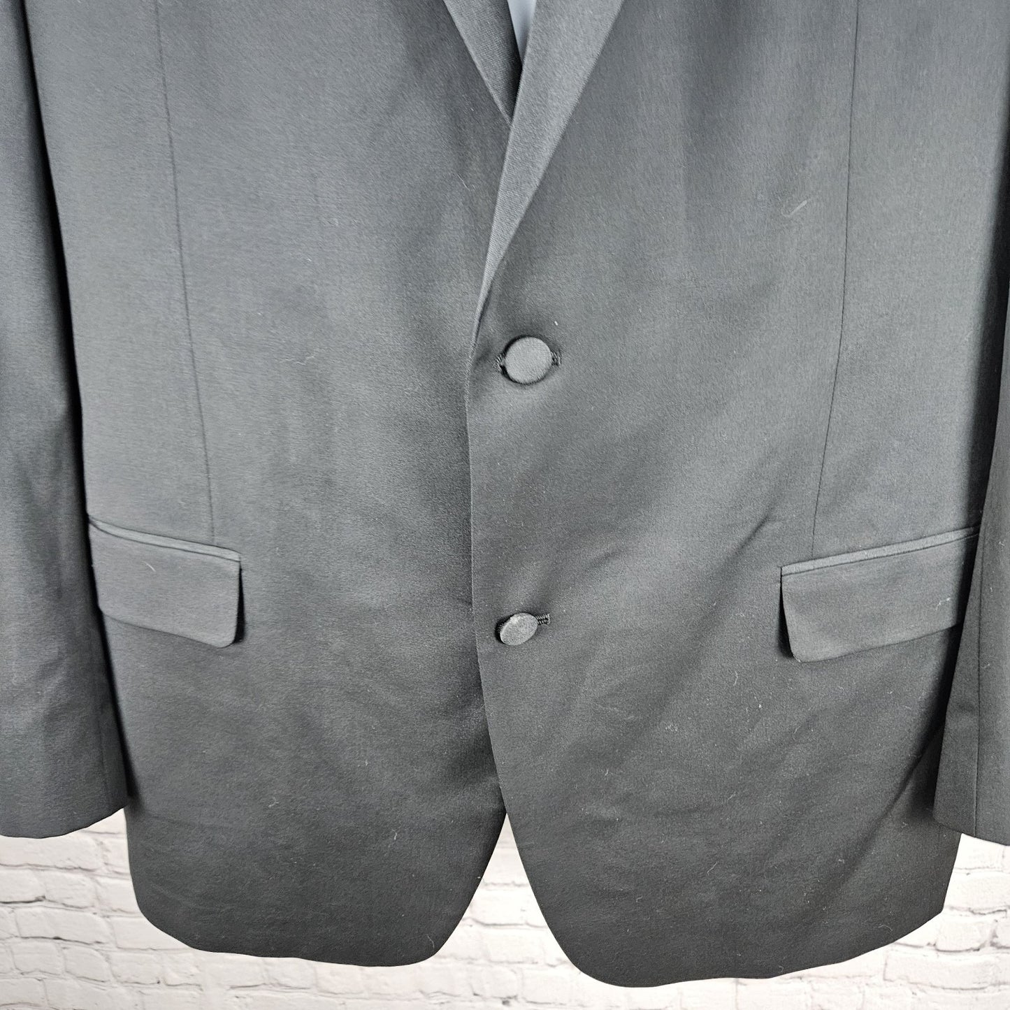 Saks Fifth Avenue Black 100% Wool Super 110's 2 Button Tuxedo Blazer Jacket 46L