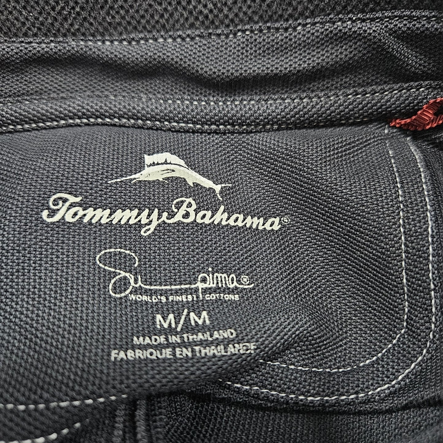 Tommy Bahama Black Supima Cotton Fish Logo Short Sleeve Polo Shirt Medium M