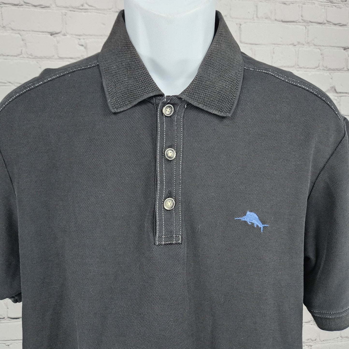 Tommy Bahama Black Supima Cotton Fish Logo Short Sleeve Polo Shirt Medium M