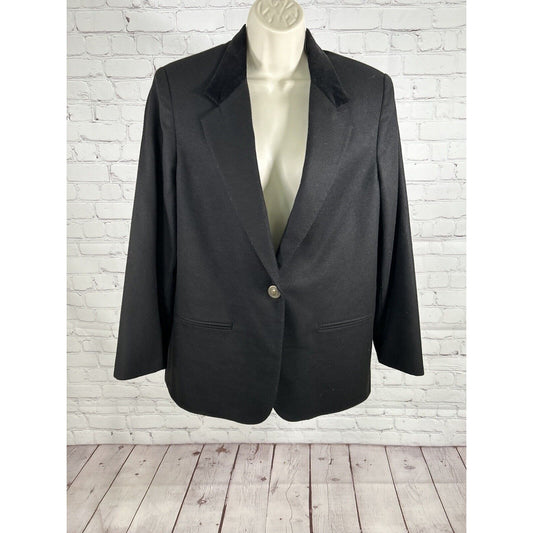 VTG Requirements Petite Black 100% Wool Single Button Blazer Jacket Women’s 12
