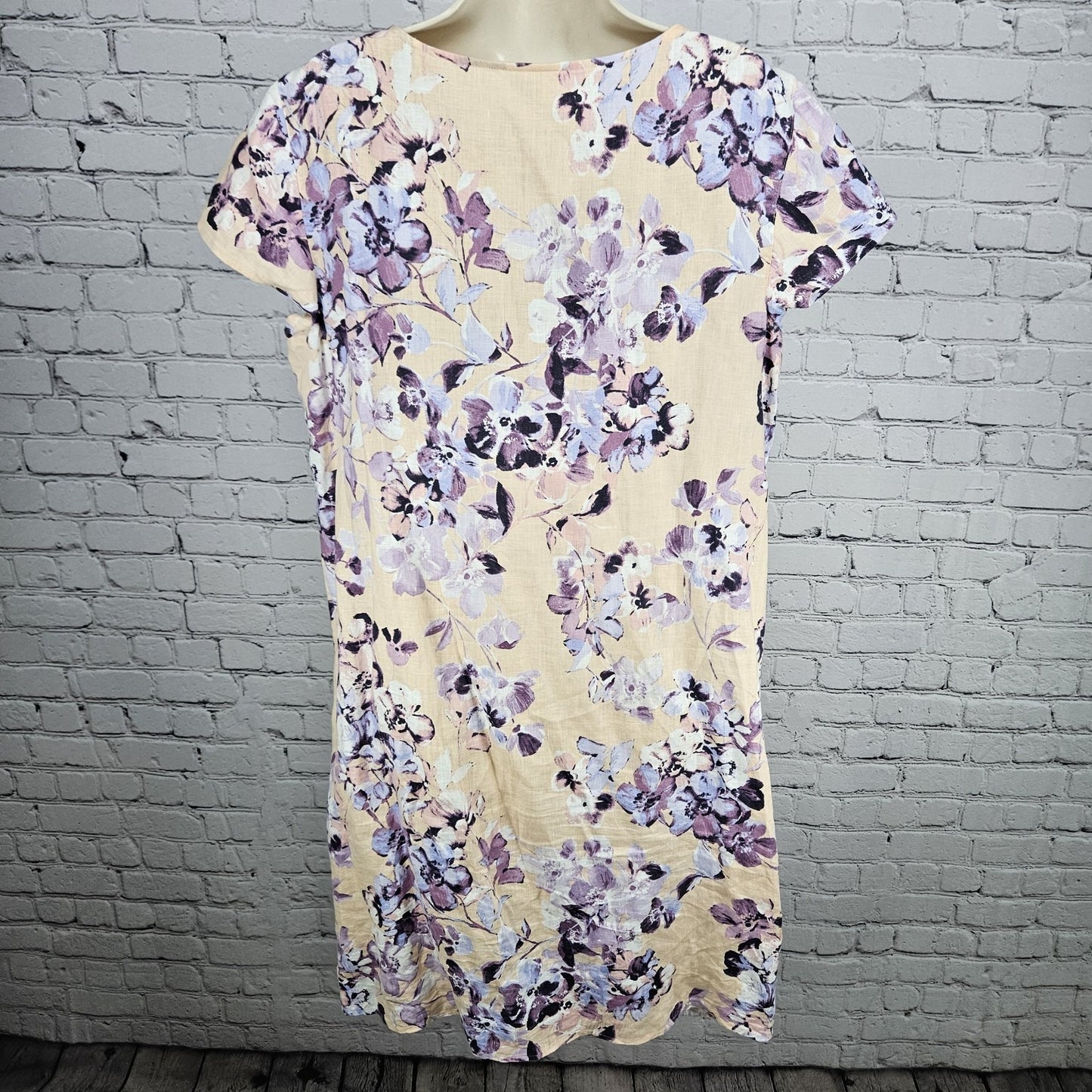 J. Jill Orange Purple 100% Linen Floral Short Sleeve Midi Dress Large L Tall