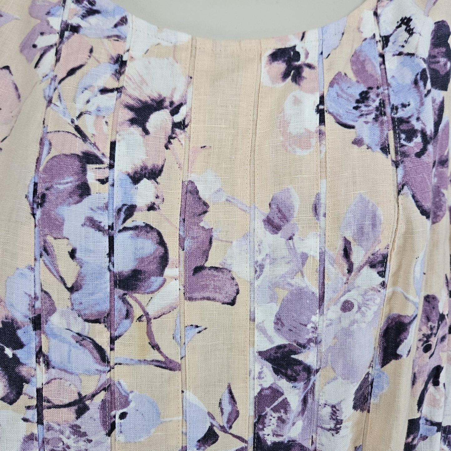 J. Jill Orange Purple 100% Linen Floral Short Sleeve Midi Dress Large L Tall