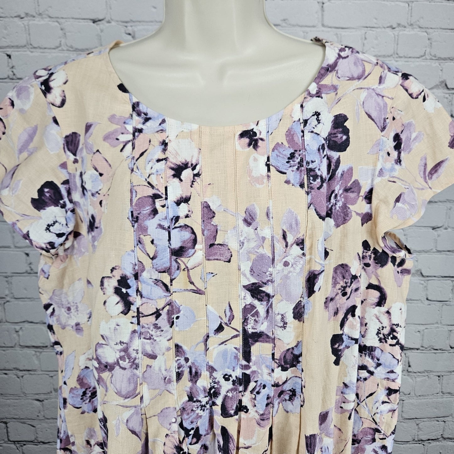J. Jill Orange Purple 100% Linen Floral Short Sleeve Midi Dress Large L Tall