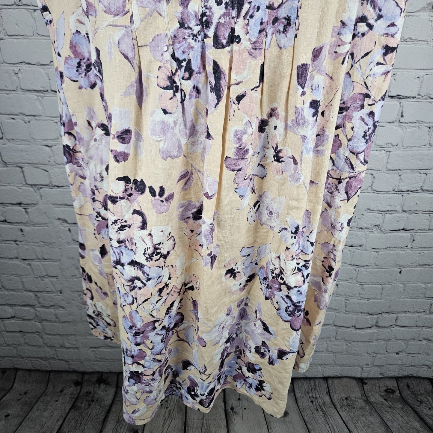 J. Jill Orange Purple 100% Linen Floral Short Sleeve Midi Dress Large L Tall