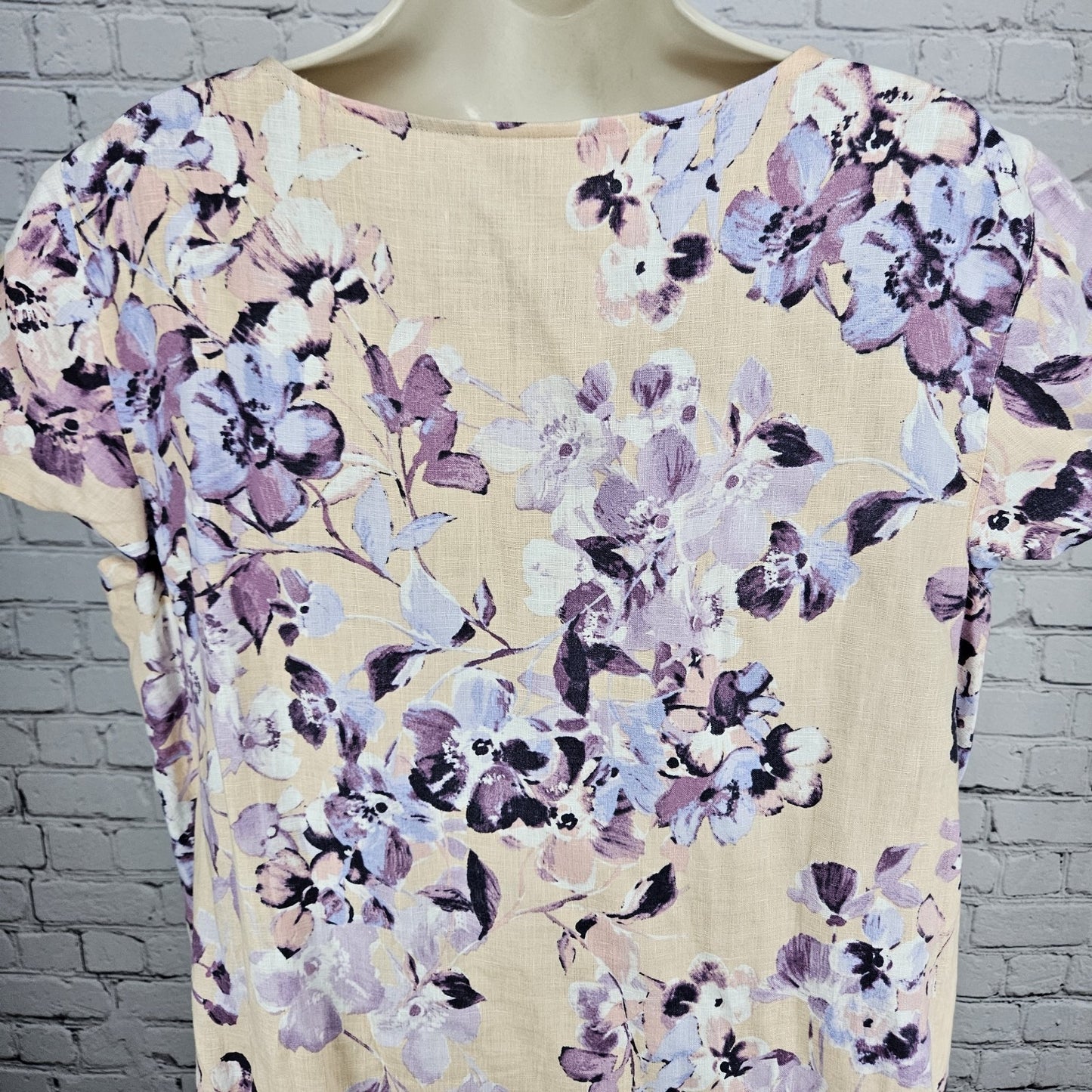 J. Jill Orange Purple 100% Linen Floral Short Sleeve Midi Dress Large L Tall