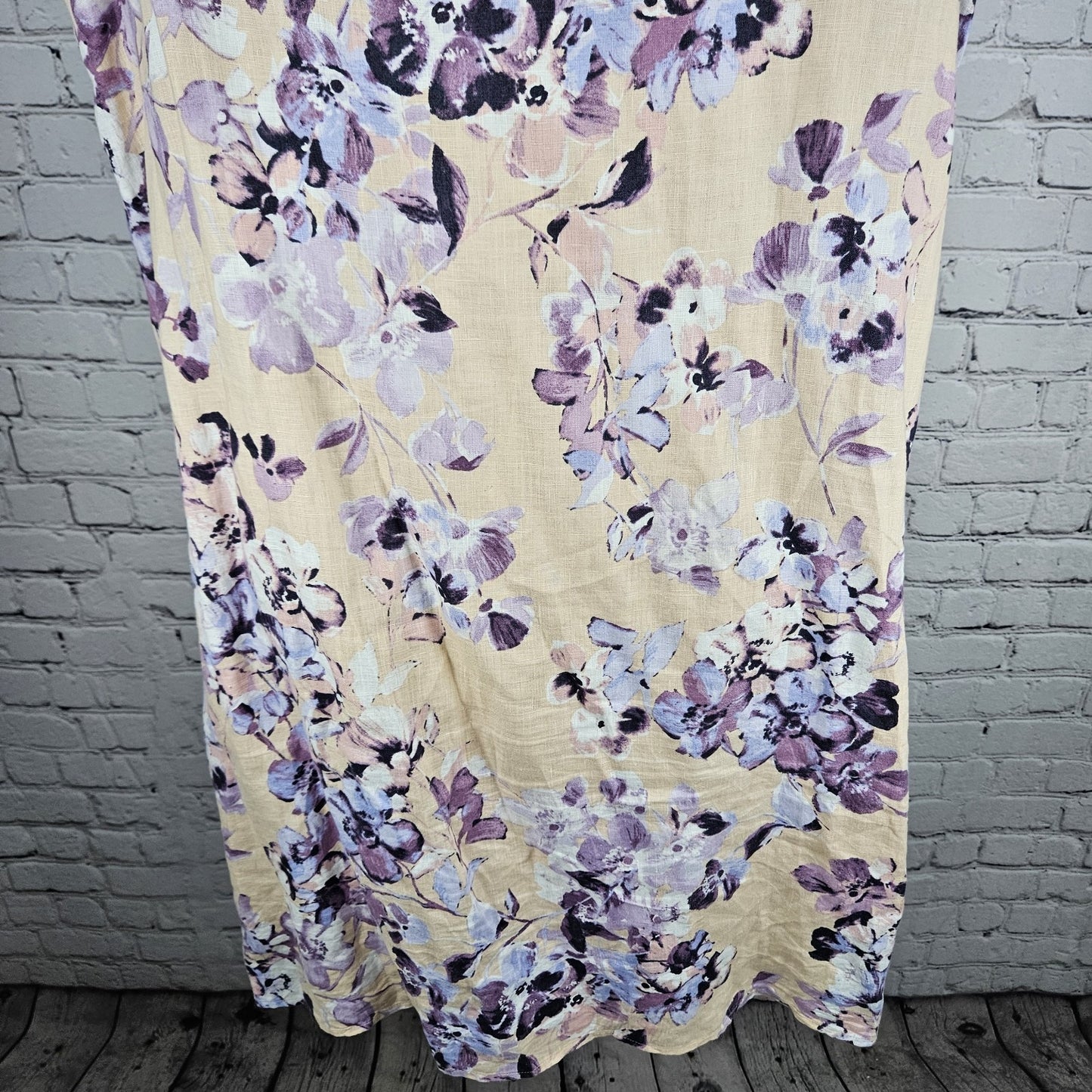 J. Jill Orange Purple 100% Linen Floral Short Sleeve Midi Dress Large L Tall