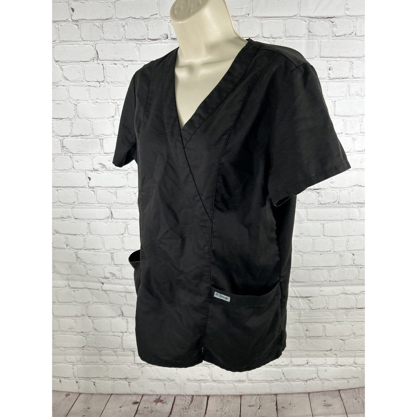 Grey’s Anatomy By Barco Scrub Top Womens Black Elastic Waist V Neck Medium M