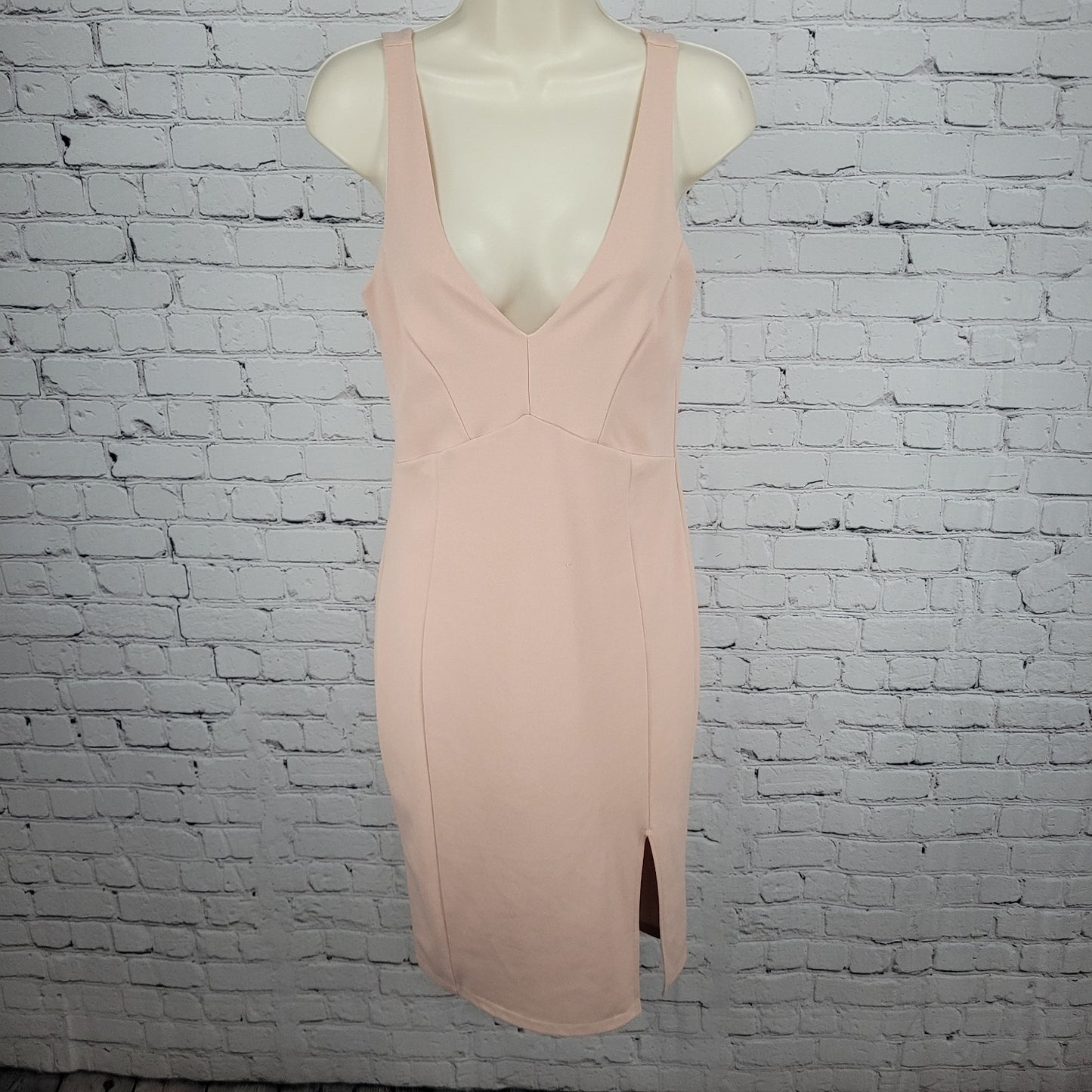Lulus Pink Sleeveless Plunge Side Slit Stretch Lined Midi Bodycon Dress USA M