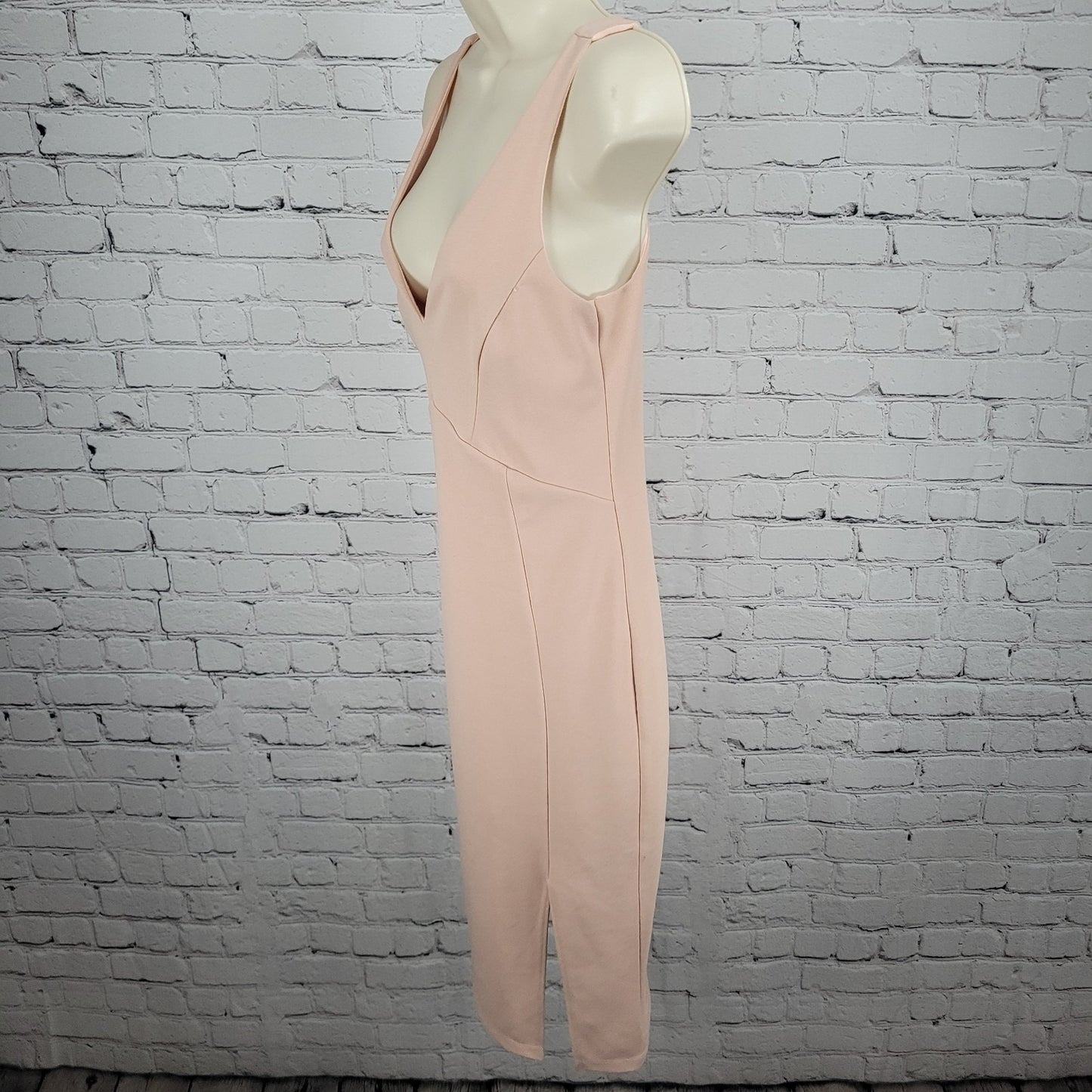 Lulus Pink Sleeveless Plunge Side Slit Stretch Lined Midi Bodycon Dress USA M