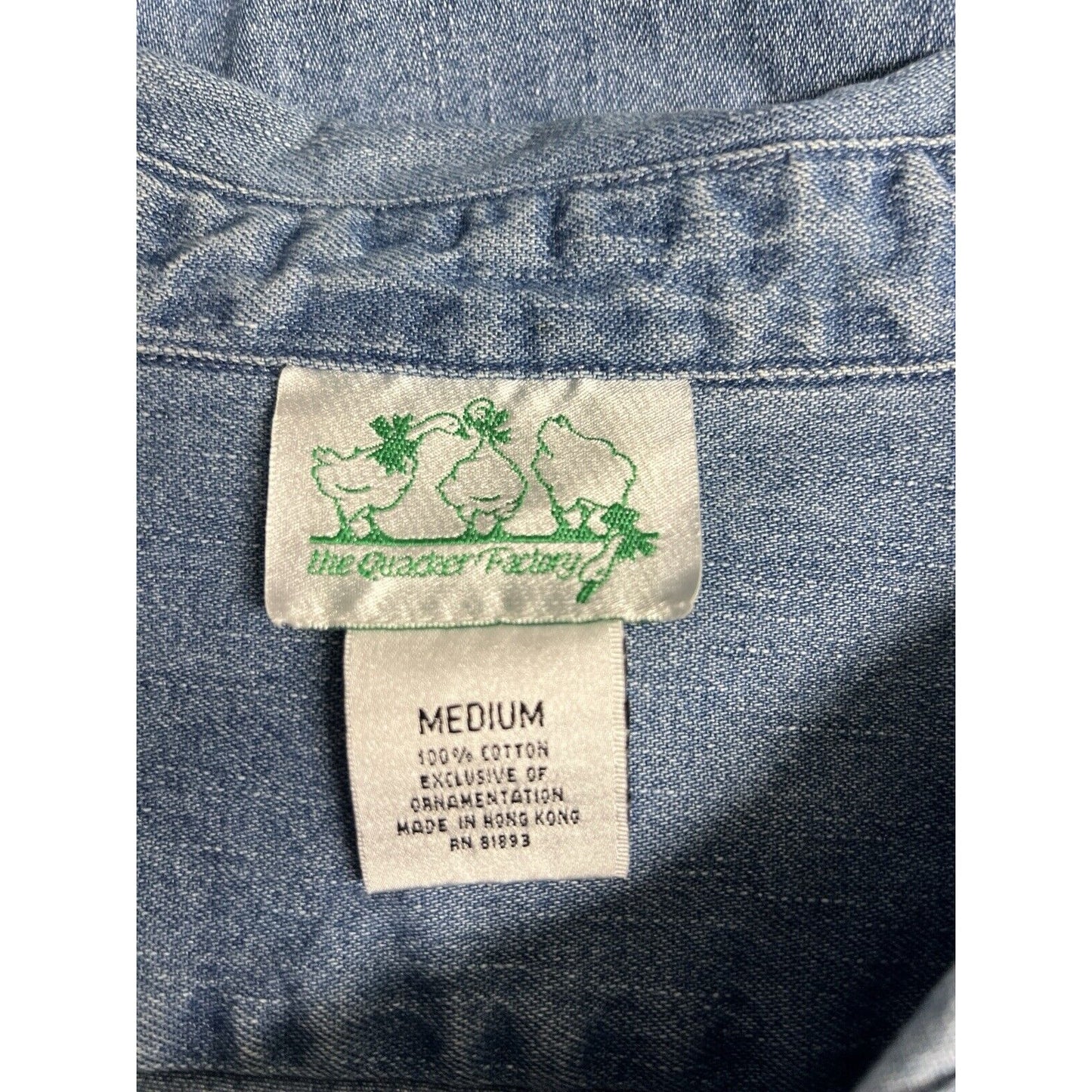 The Quacker Factory Cotton Denim Button Shirt Shacket Rhinestone Women’s Size M