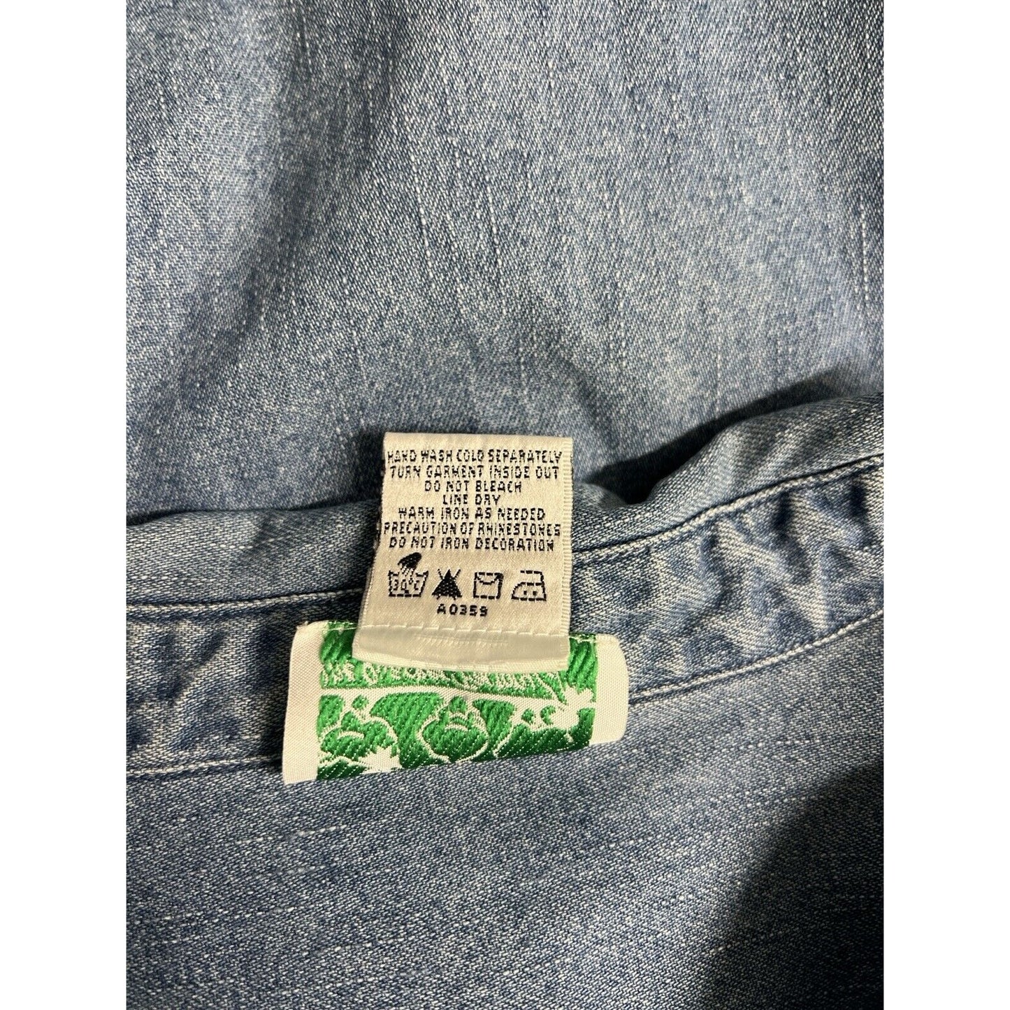 The Quacker Factory Cotton Denim Button Shirt Shacket Rhinestone Women’s Size M