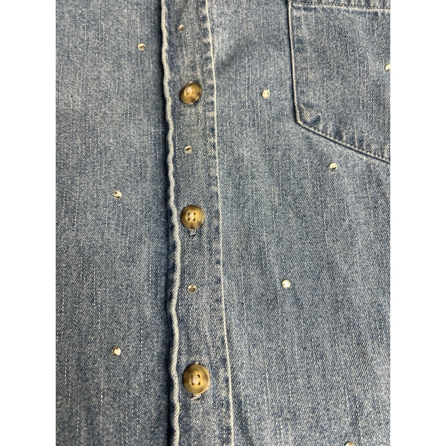 The Quacker Factory Cotton Denim Button Shirt Shacket Rhinestone Women’s Size M