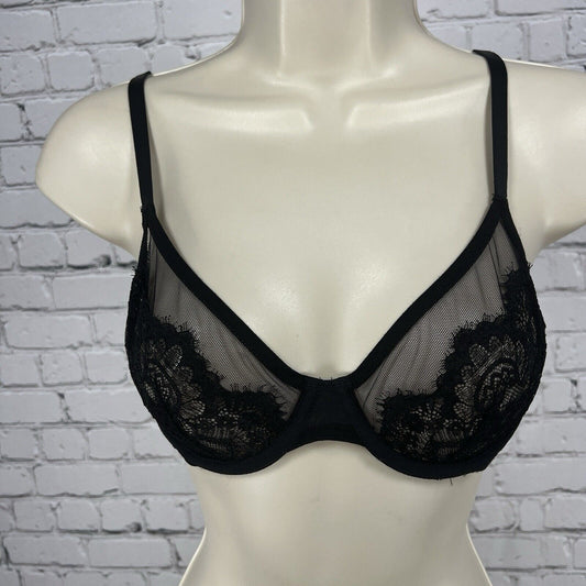 INC International Concepts Intimates Black Sheer Lace Underwire Size Small S