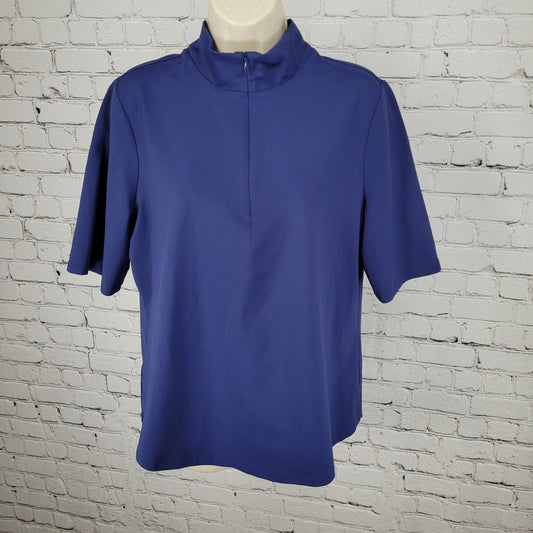 Tommy Bahama Navy IslandZone Activewear Stretch Zipped Short Sleeve Top Shirt L